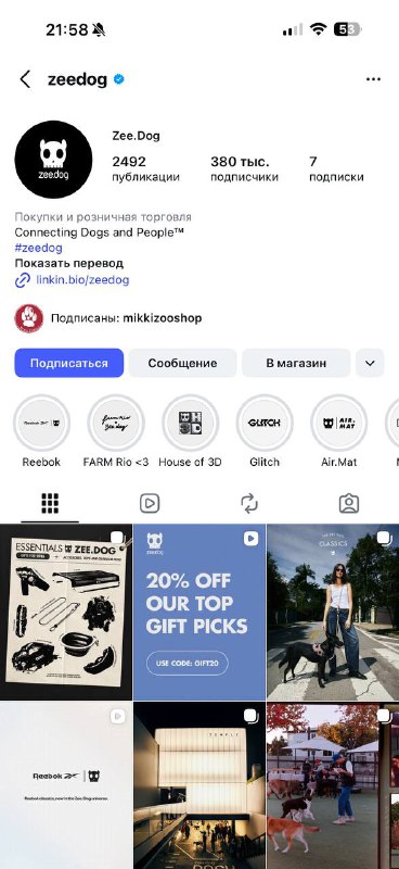 Лента Zee.Dog в Instagram